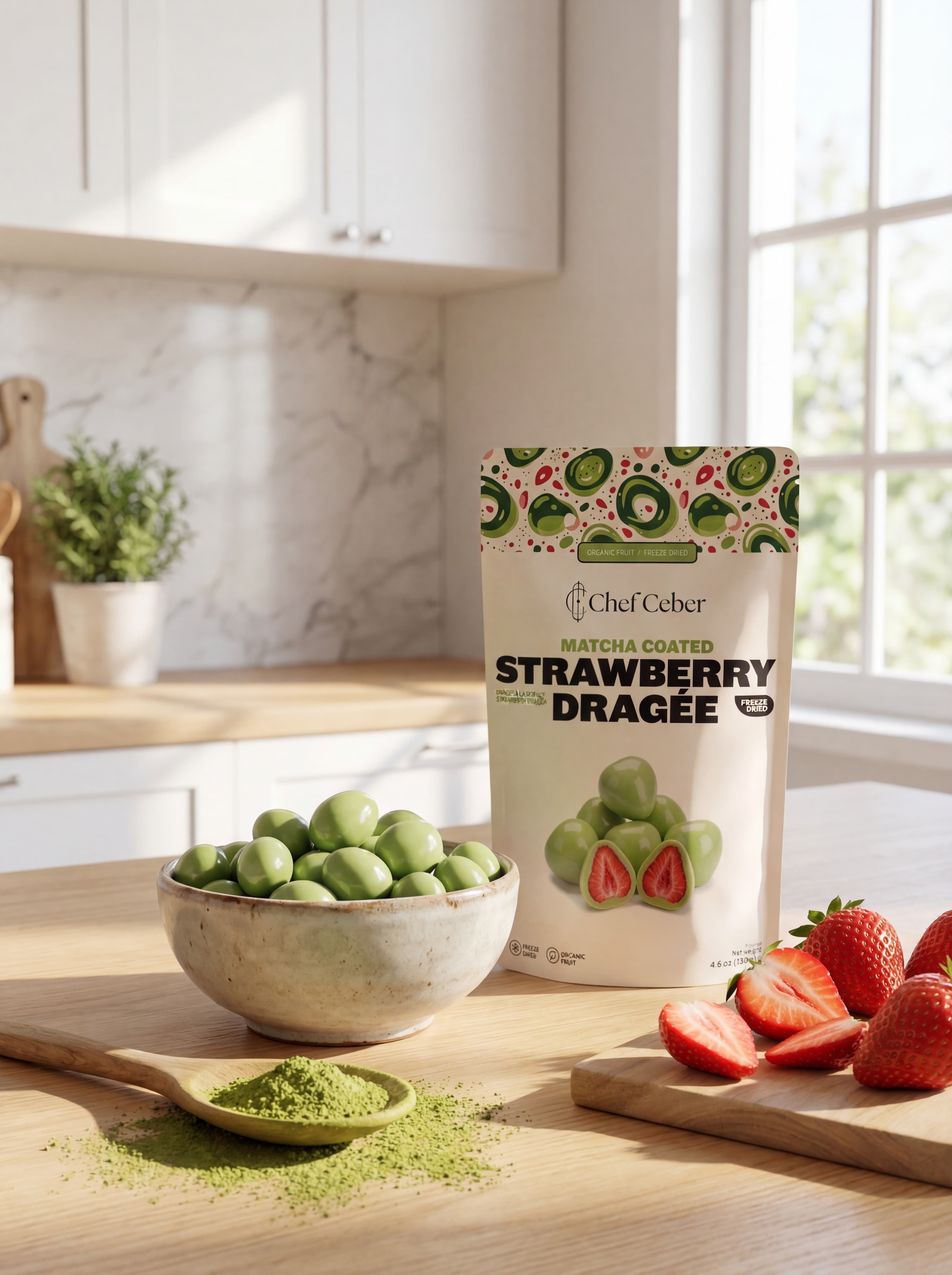 Chef Ceber Matcha Coated Freeze-Dried Strawberry Dragée Matcha Coated Freeze-Dried Strawberry Dragée Chocolate – Image 2