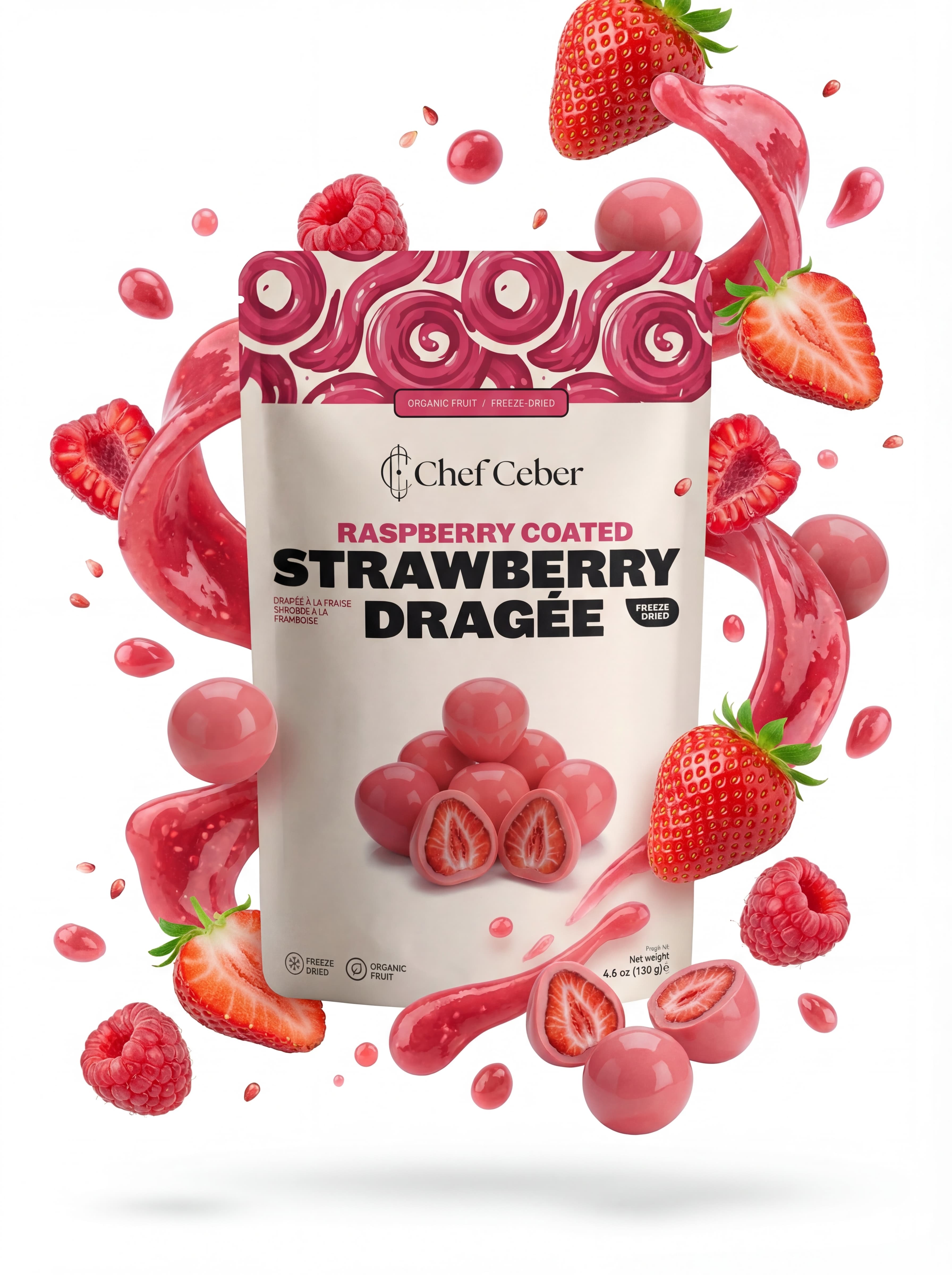 Chef Ceber Raspberry Coated Freeze-Dried Strawberry Dragée Raspberry Coated Freeze-Dried Strawberry Dragée Chocolate – Image 2