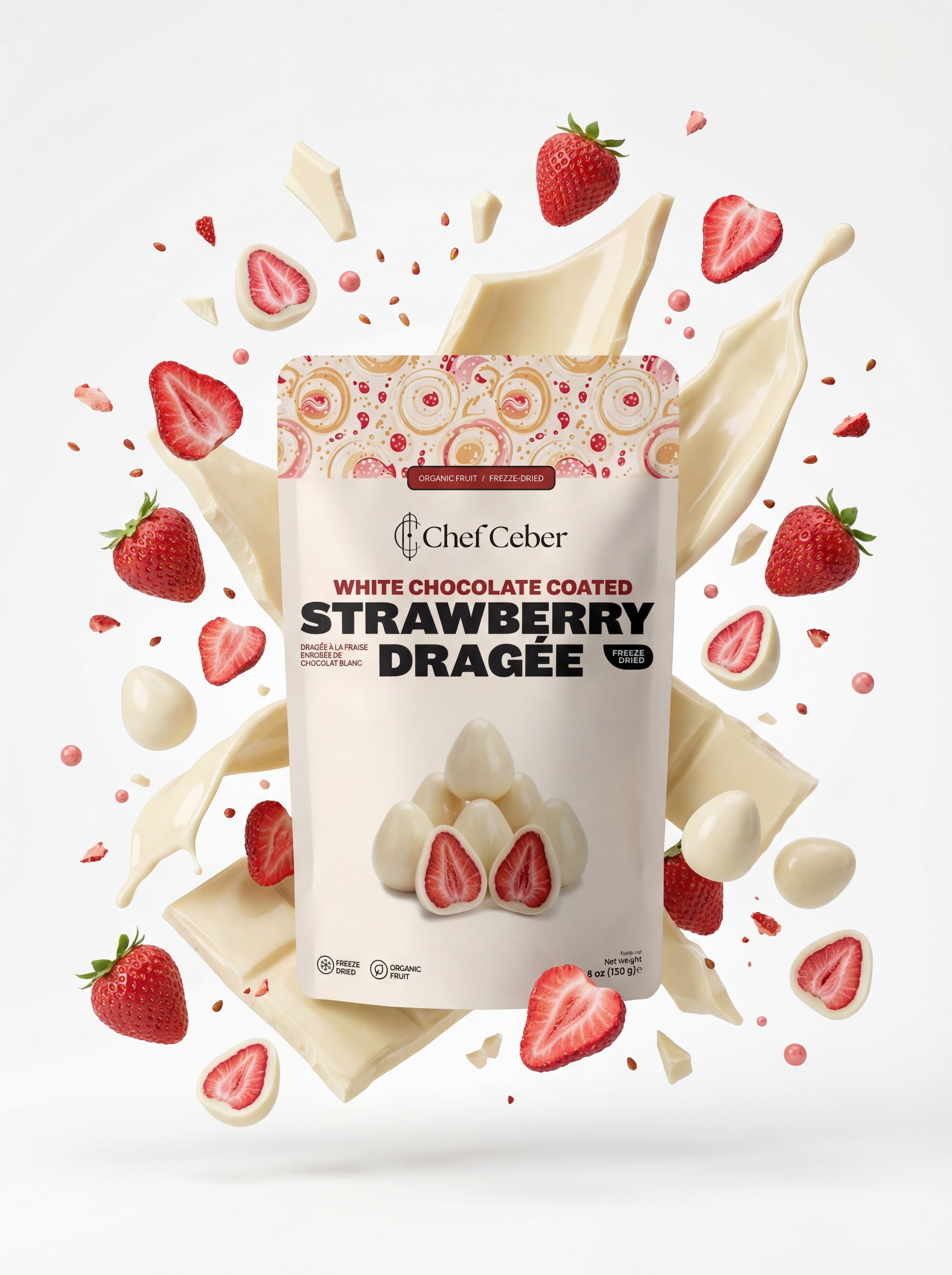 Chef Ceber White Chocolate Coated Freeze-Dried Strawberry Dragée White Chocolate Coated Freeze-Dried Strawberry Dragée Chocolate – Image 2