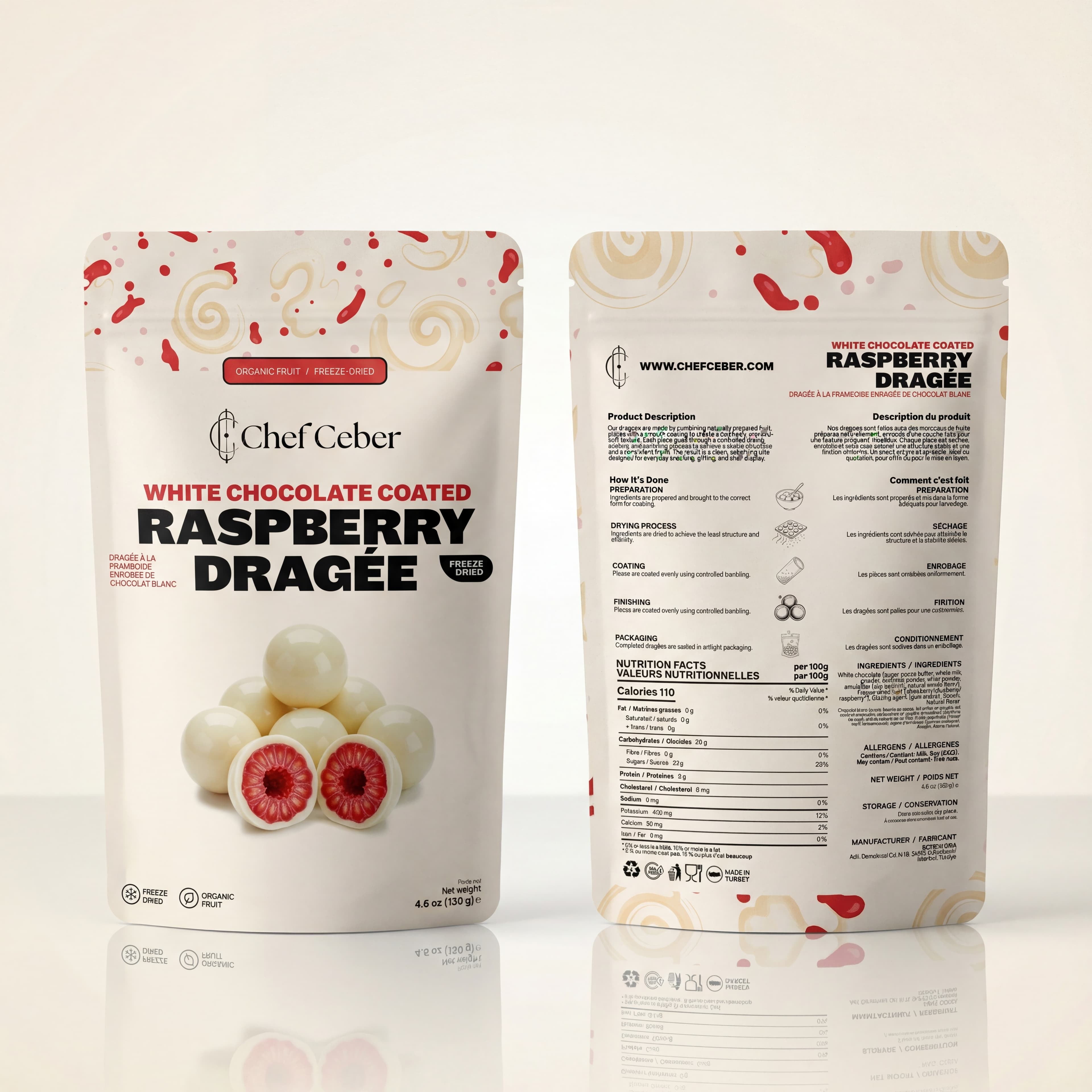Chef Ceber White Chocolate Coated Freeze-Dried Raspberry Dragée