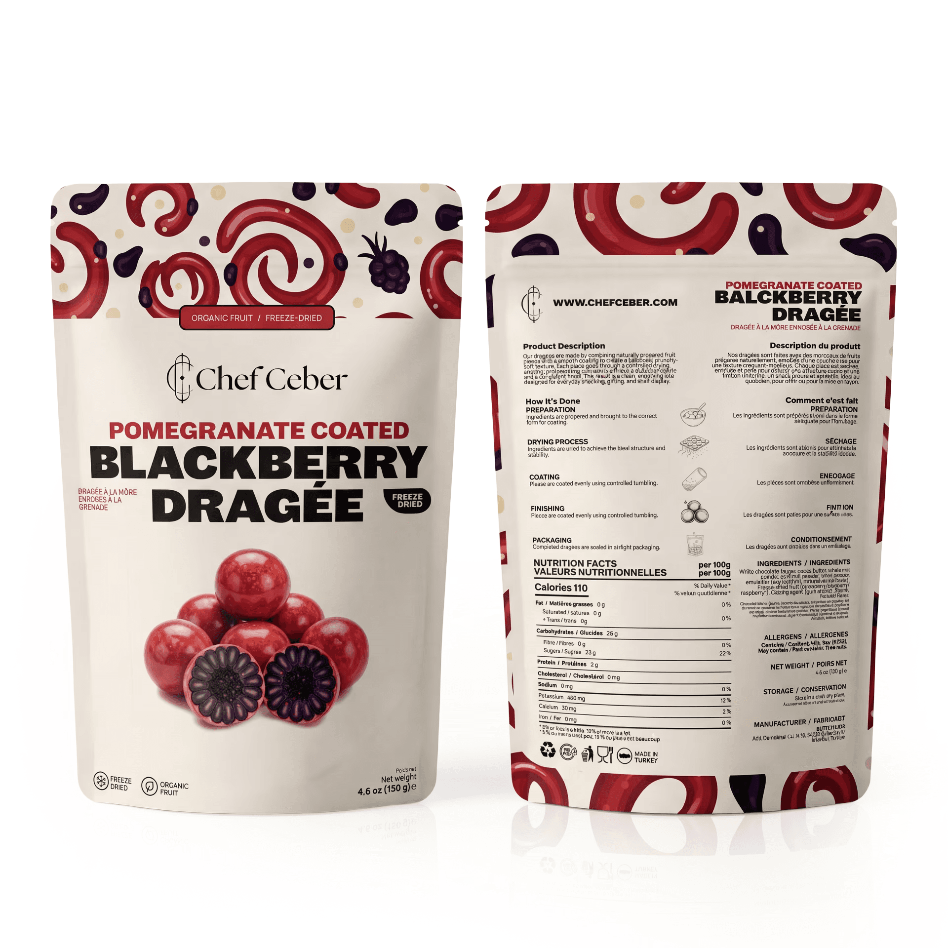 Chef Ceber Pomegranate Coated Freeze-Dried Blackberry Dragée Pomegranate Coated Freeze-Dried Blackberry Dragée Chocolate – Image 1