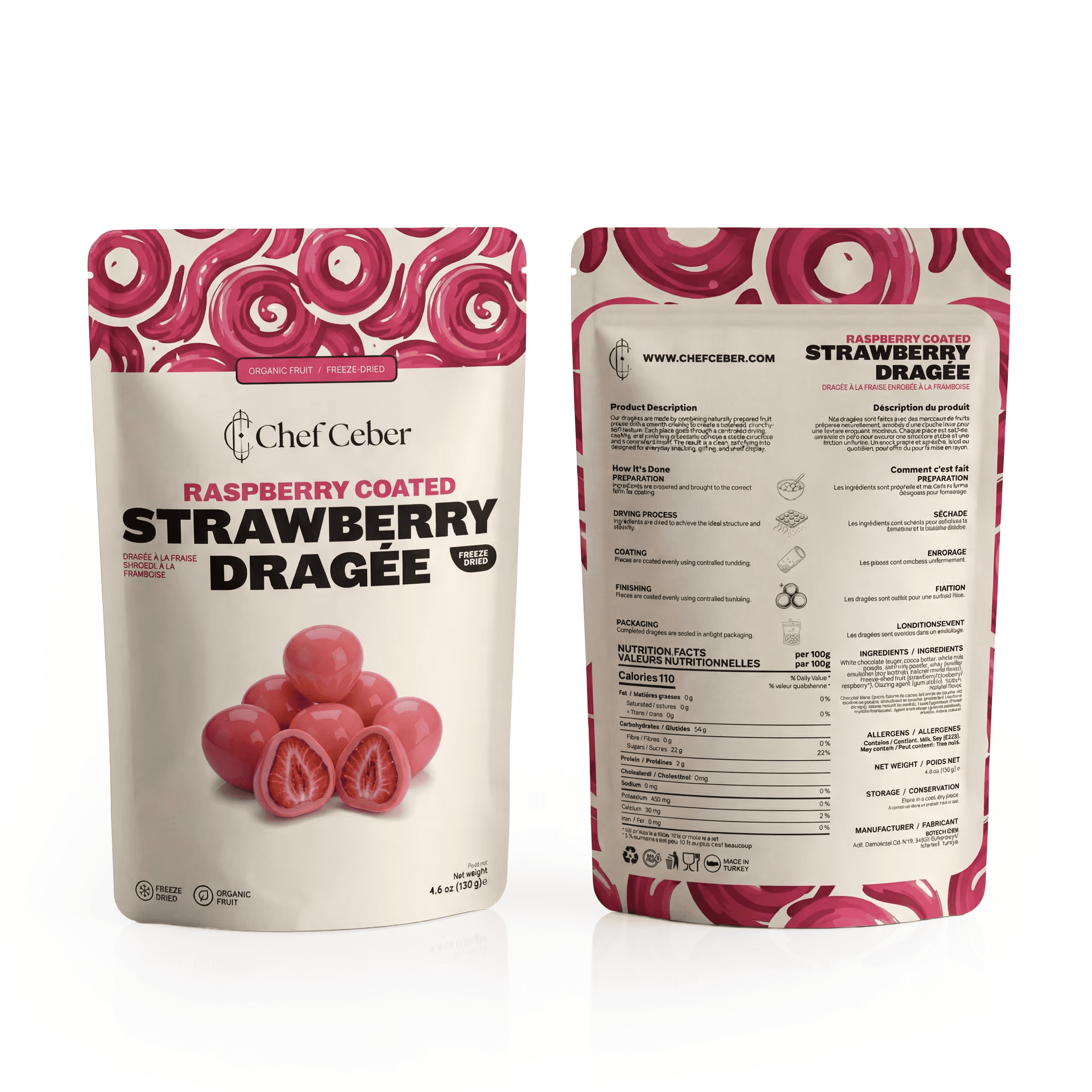 Chef Ceber Raspberry Coated Freeze-Dried Strawberry Dragée Raspberry Coated Freeze-Dried Strawberry Dragée Chocolate – Image 1