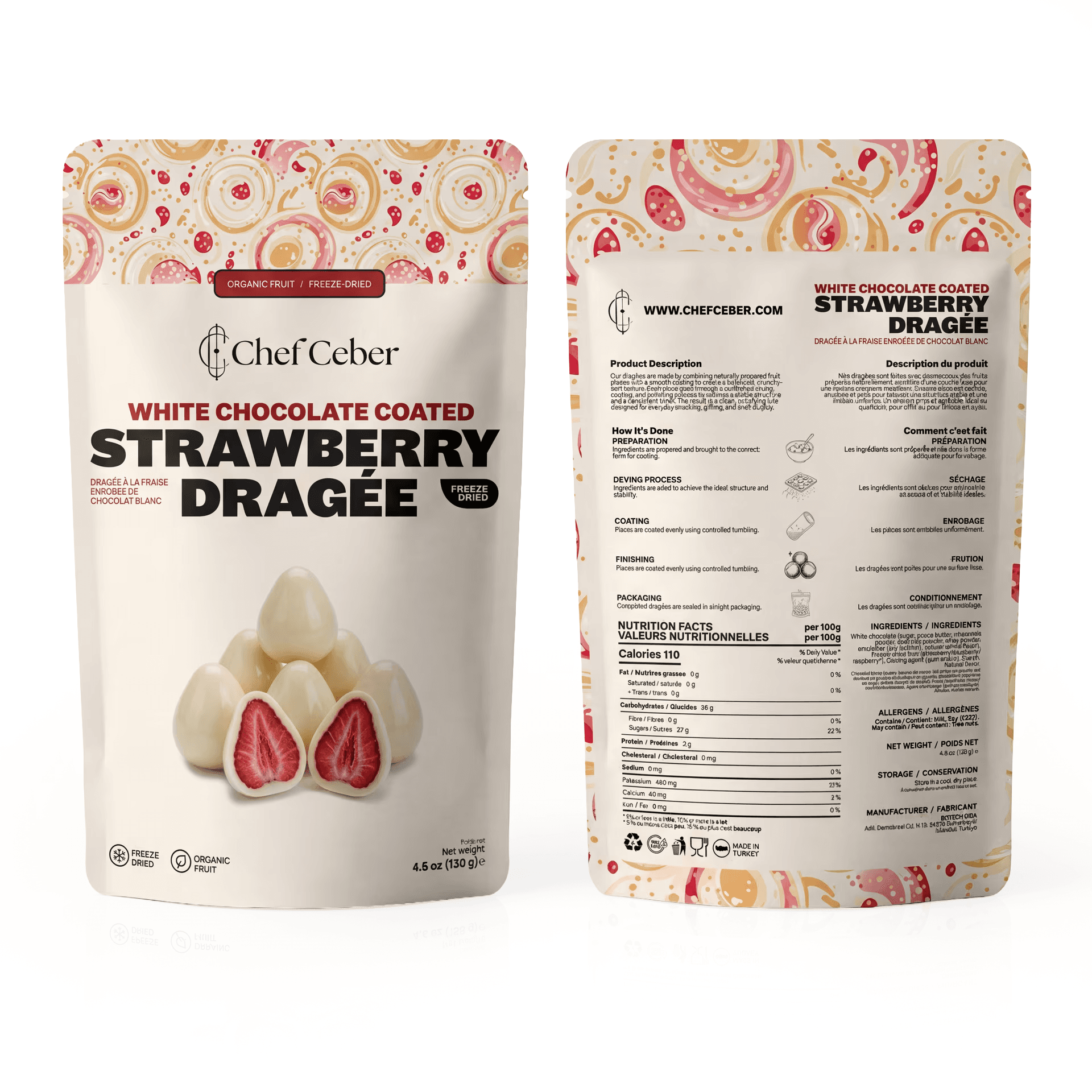 Chef Ceber White Chocolate Coated Freeze-Dried Strawberry Dragée White Chocolate Coated Freeze-Dried Strawberry Dragée Chocolate – Image 1