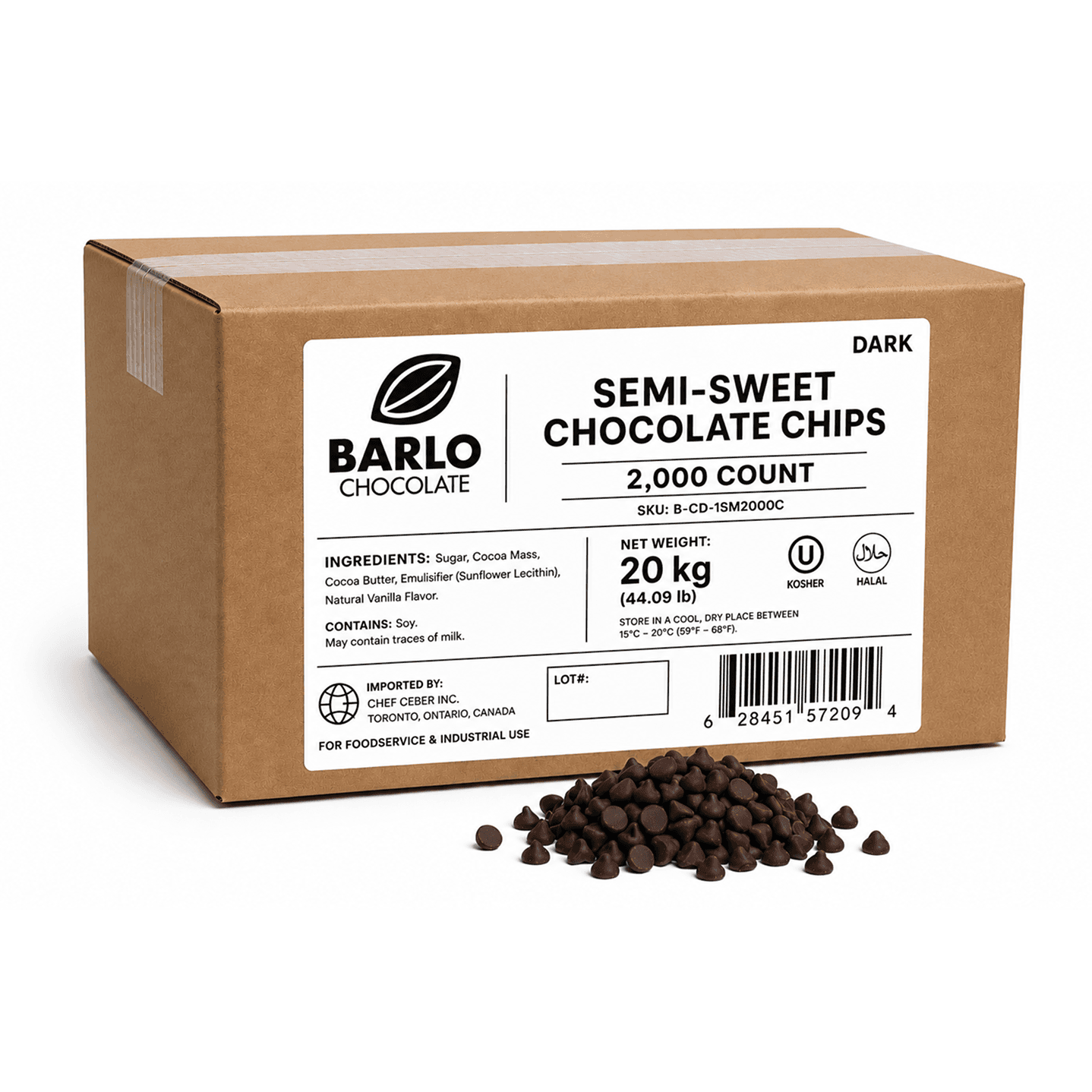 Barlo 2,000ct Dark Chocolate Chips