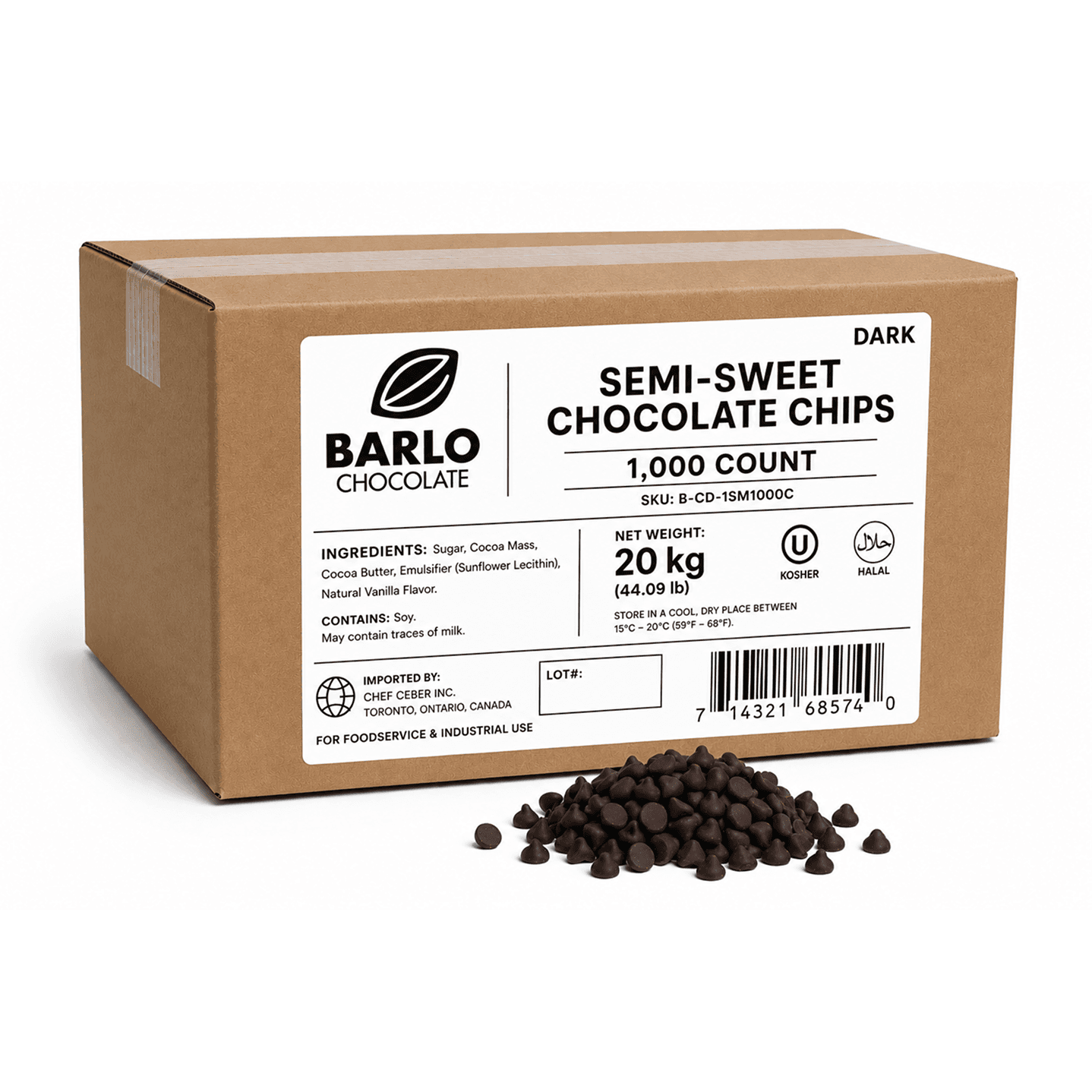 Barlo 1,000ct Dark Chocolate Chips