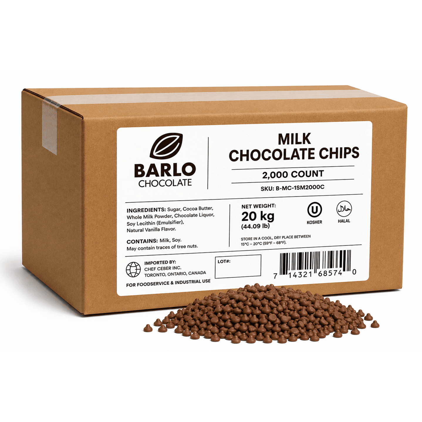 Barlo 2,000ct Milk Chocolate Chips