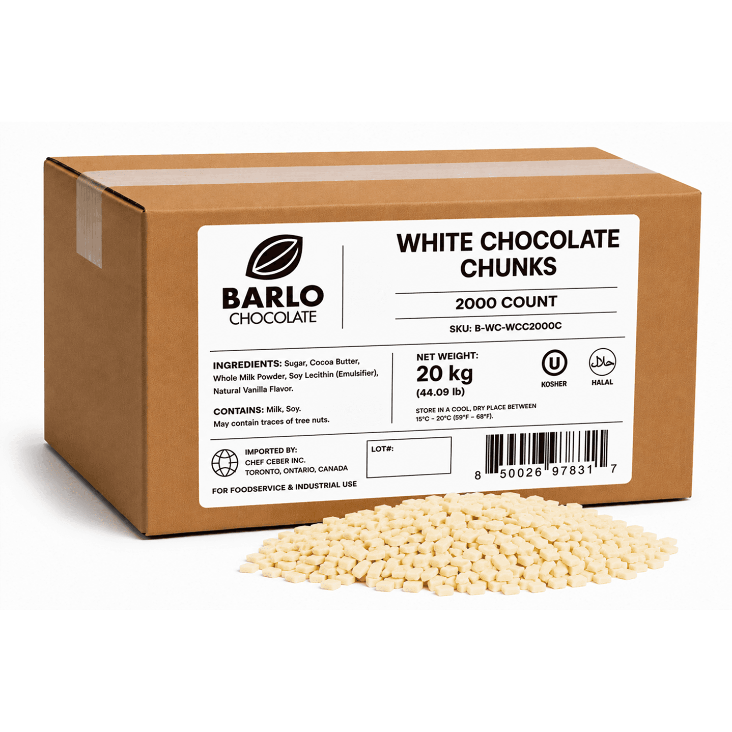 Chef Ceber BARLO White Chocolate Chunks – 2,000 Count (20 kg) BARLO White Chocolate Chunks – 2,000 Count (20 kg) Chocolate – Image 1