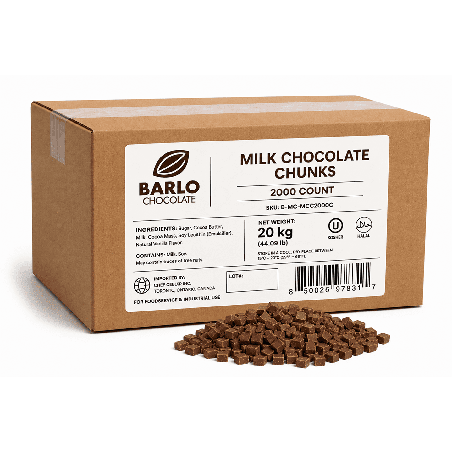 Chef Ceber BARLO Milk Chocolate Chunks – 2,000 Count (20 kg) BARLO Milk Chocolate Chunks – 2,000 Count (20 kg) Chocolate – Image 1