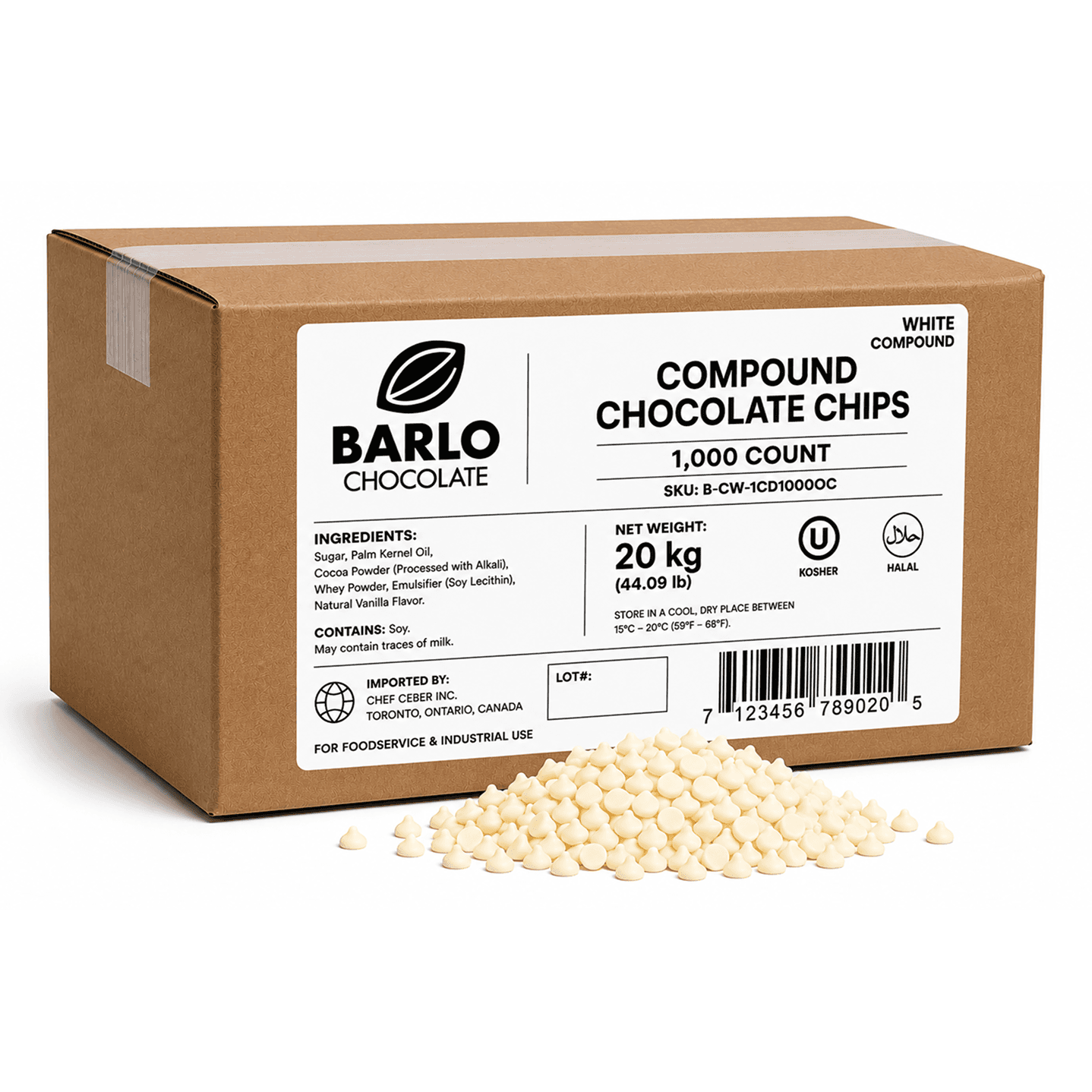 Barlo 1,000ct White Compound Chocolate Chips