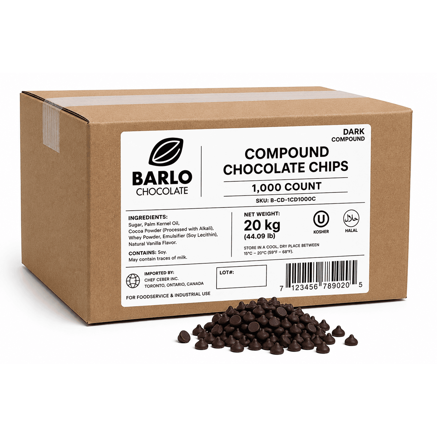 Barlo 1,000ct Dark Compound Chocolate Chips