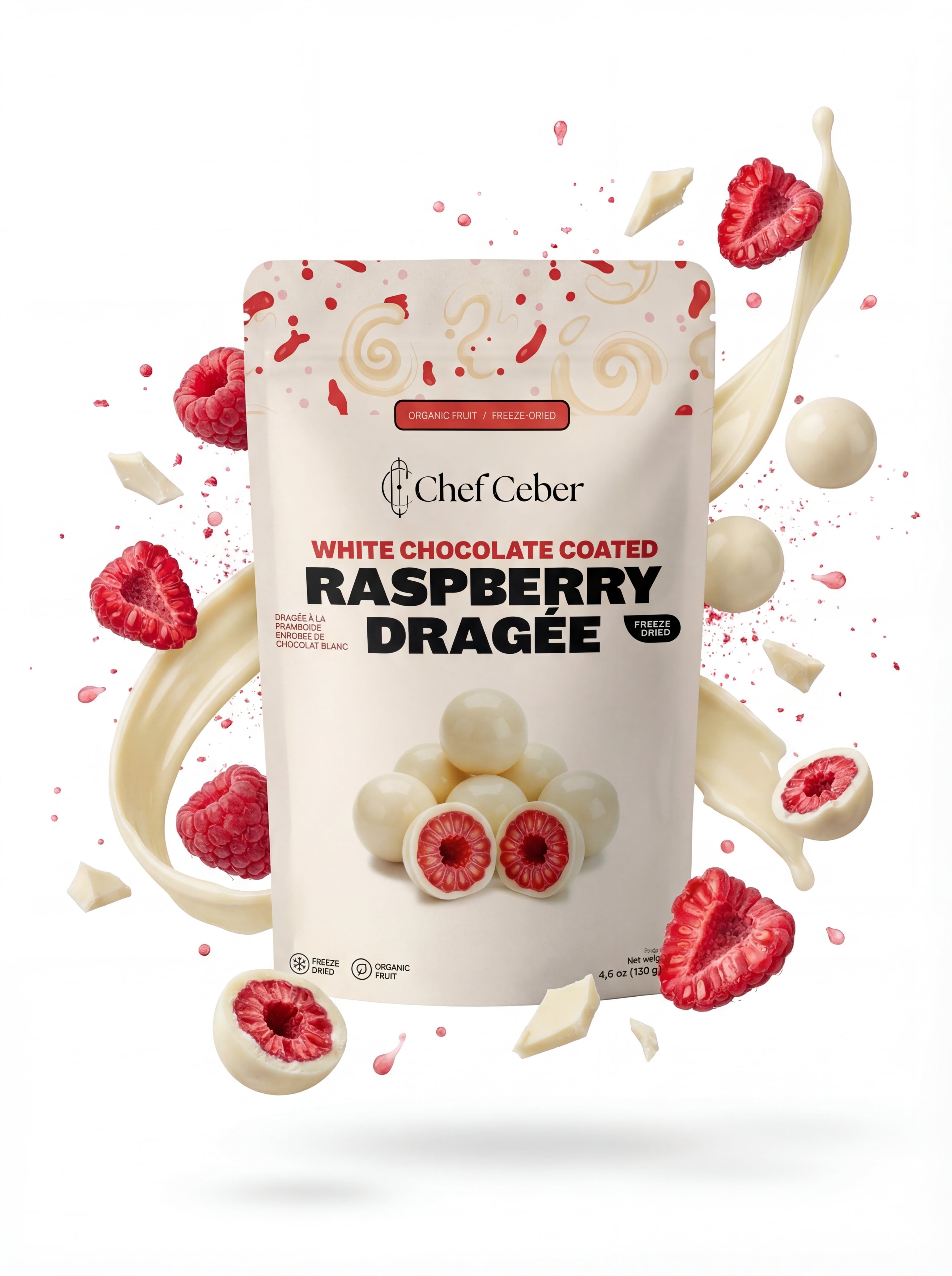 Chef Ceber White Chocolate Coated Freeze-Dried Raspberry Dragée White Chocolate Coated Freeze-Dried Raspberry Dragée Chocolate – Image 2