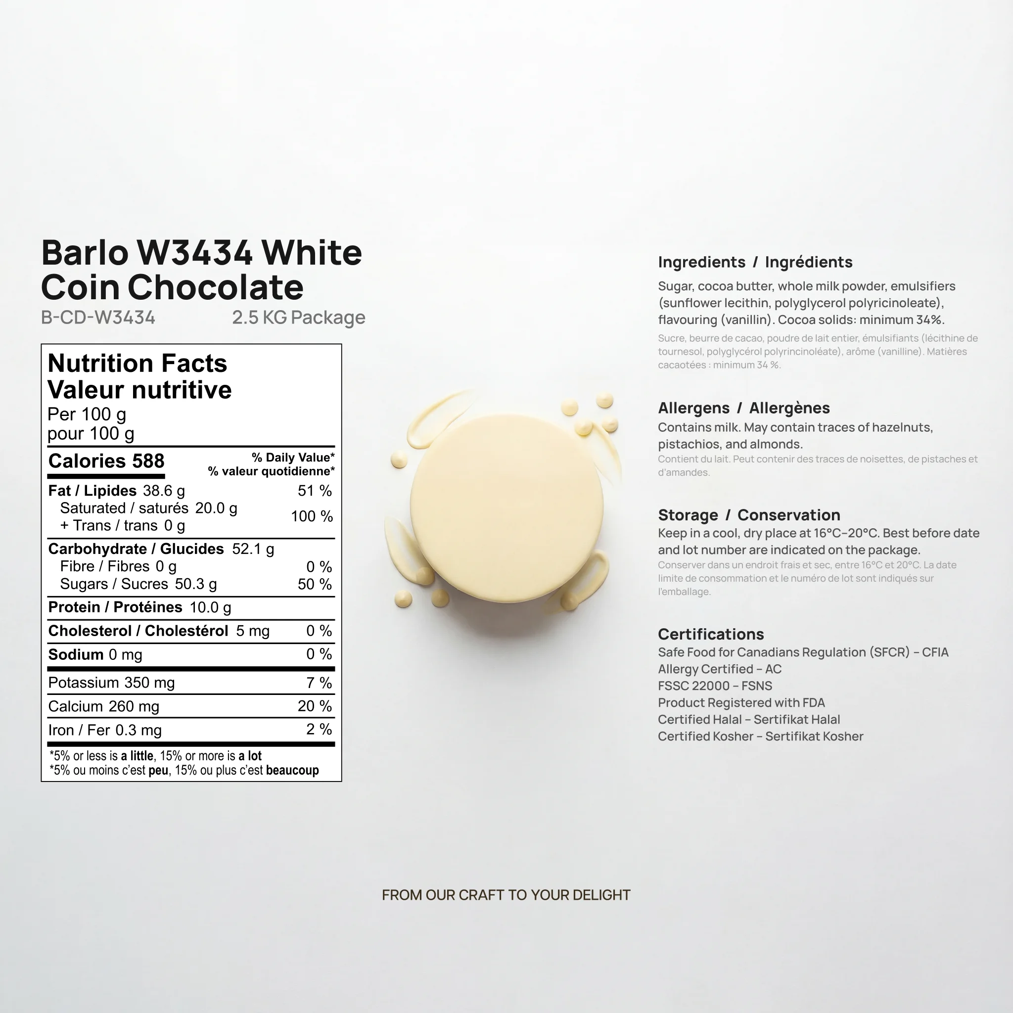 Chef Ceber W34 White Couverture Coin Chocolate 34% W34 White Couverture Coin Chocolate 34% Chocolate – Image 7