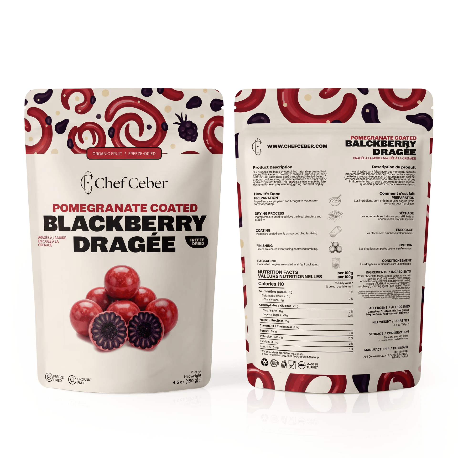 Chef Ceber Pomegranate Coated Freeze-Dried Blackberry Dragée Pomegranate Coated Freeze-Dried Blackberry Dragée Chocolate – Image 1