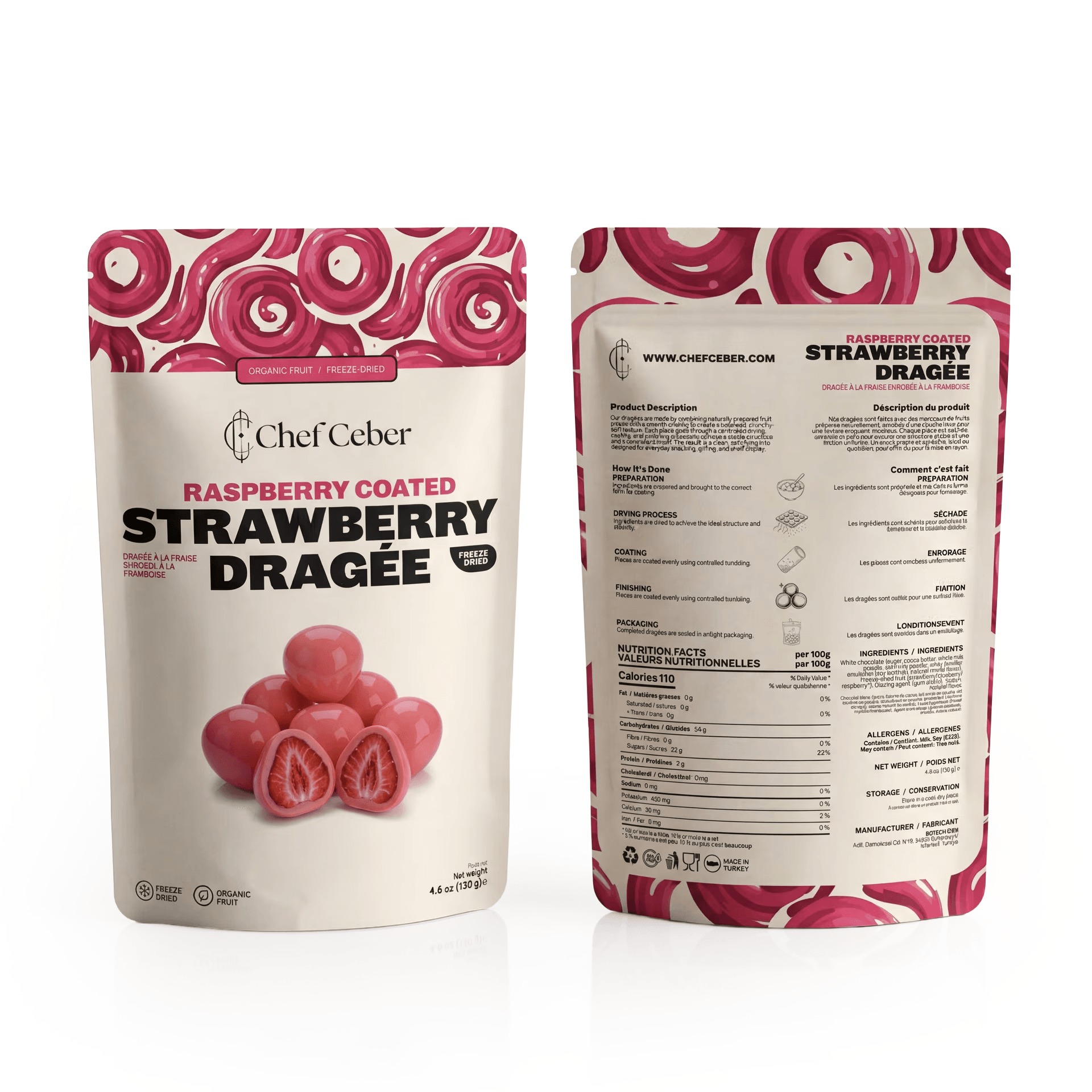 Chef Ceber Raspberry Coated Freeze-Dried Strawberry Dragée Raspberry Coated Freeze-Dried Strawberry Dragée Chocolate – Image 1