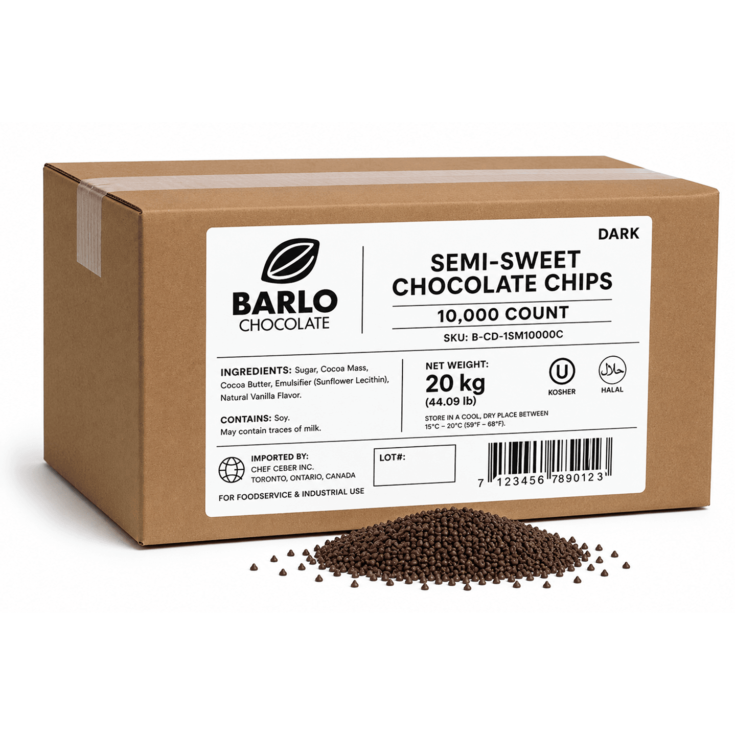 Chef Ceber BARLO Dark Chocolate Chips – 10,000 Count (20 kg) BARLO Dark Chocolate Chips – 10,000 Count (20 kg) Chocolate – Image 1