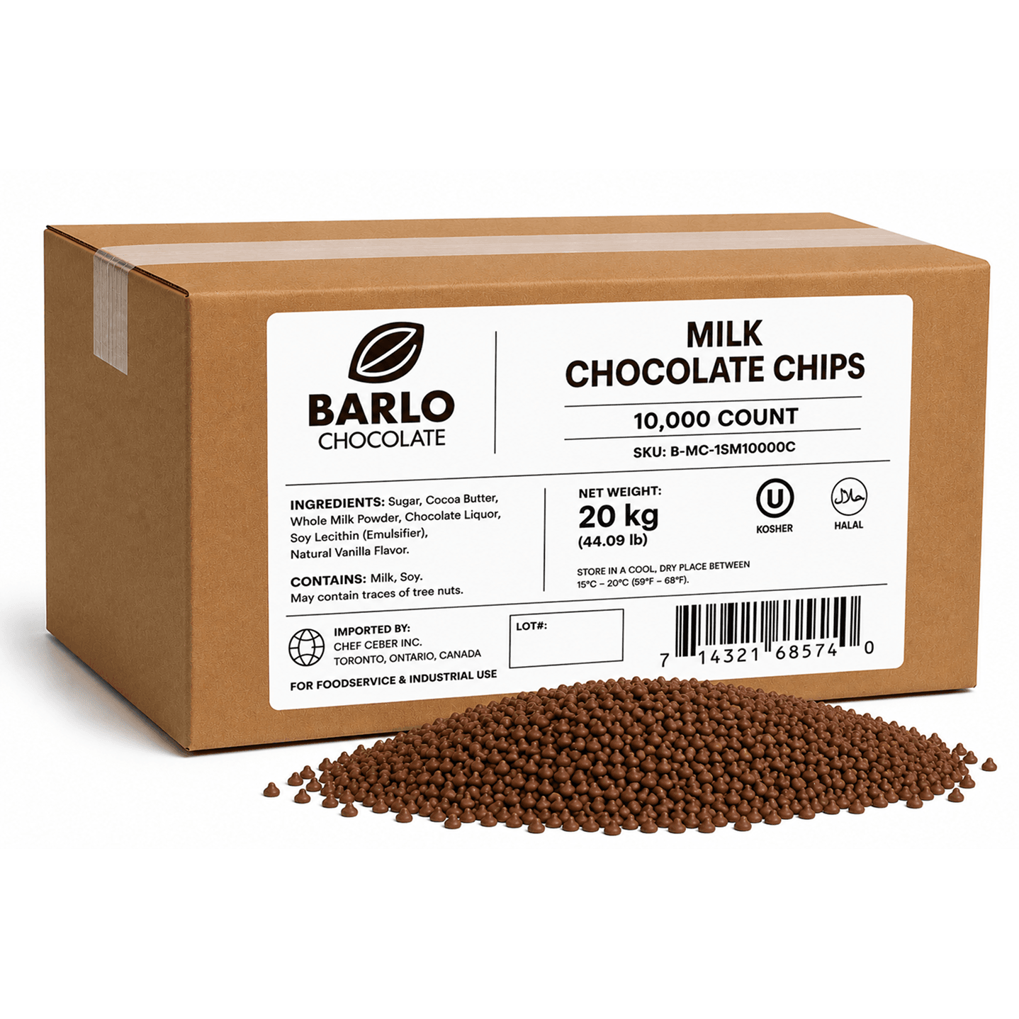 Chef Ceber BARLO Milk Chocolate Chips – 10,000 Count (20 kg) BARLO Milk Chocolate Chips – 10,000 Count (20 kg) Chocolate – Image 1