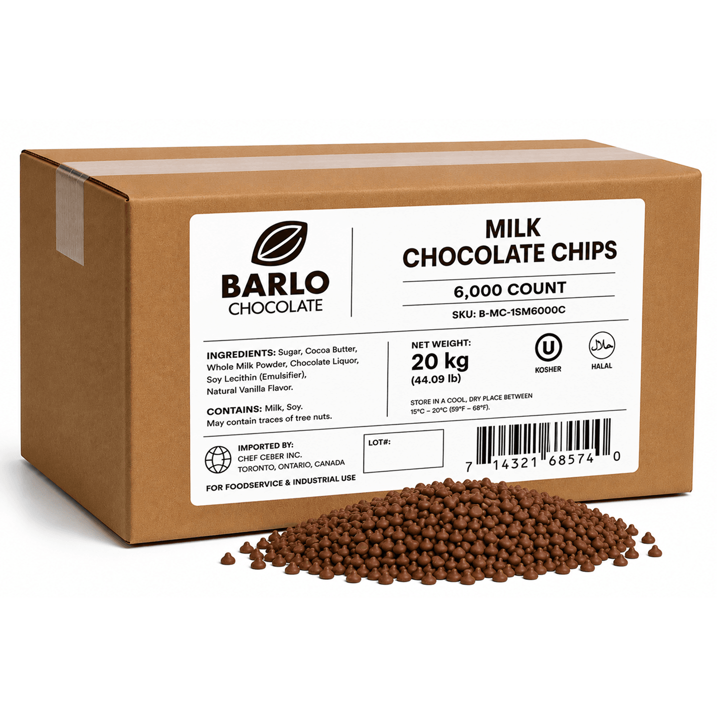 Chef Ceber BARLO Milk Chocolate Chips – 6,000 Count (20 kg) BARLO Milk Chocolate Chips – 6,000 Count (20 kg) Chocolate – Image 1