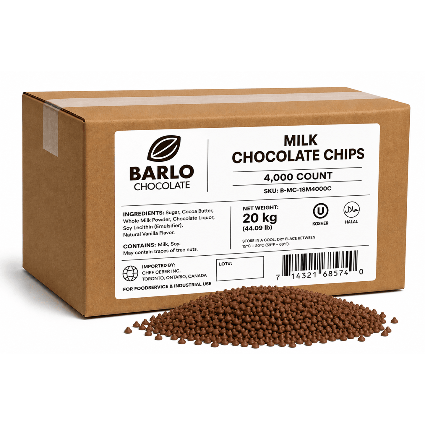Chef Ceber BARLO Milk Chocolate Chips – 4,000 Count (20 kg) BARLO Milk Chocolate Chips – 4,000 Count (20 kg) Chocolate – Image 1