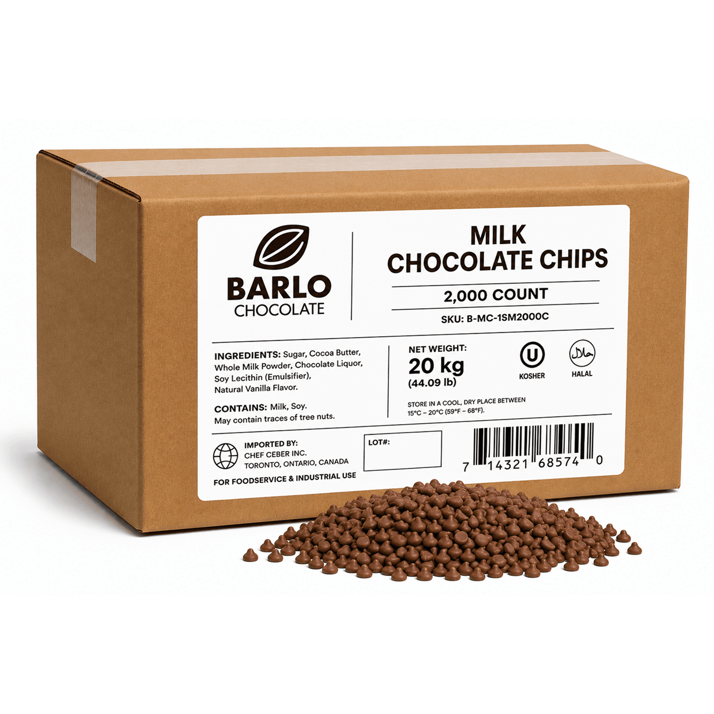 Chef Ceber BARLO Milk Chocolate Chips – 2,000 Count (20 kg) BARLO Milk Chocolate Chips – 2,000 Count (20 kg) Chocolate – Image 1