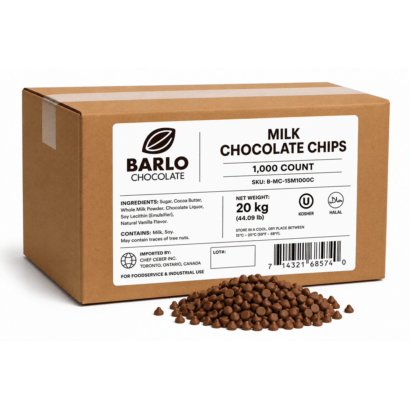 Chef Ceber BARLO Milk Chocolate Chips – 1,000 Count (20 kg) BARLO Milk Chocolate Chips – 1,000 Count (20 kg) Chocolate – Image 1