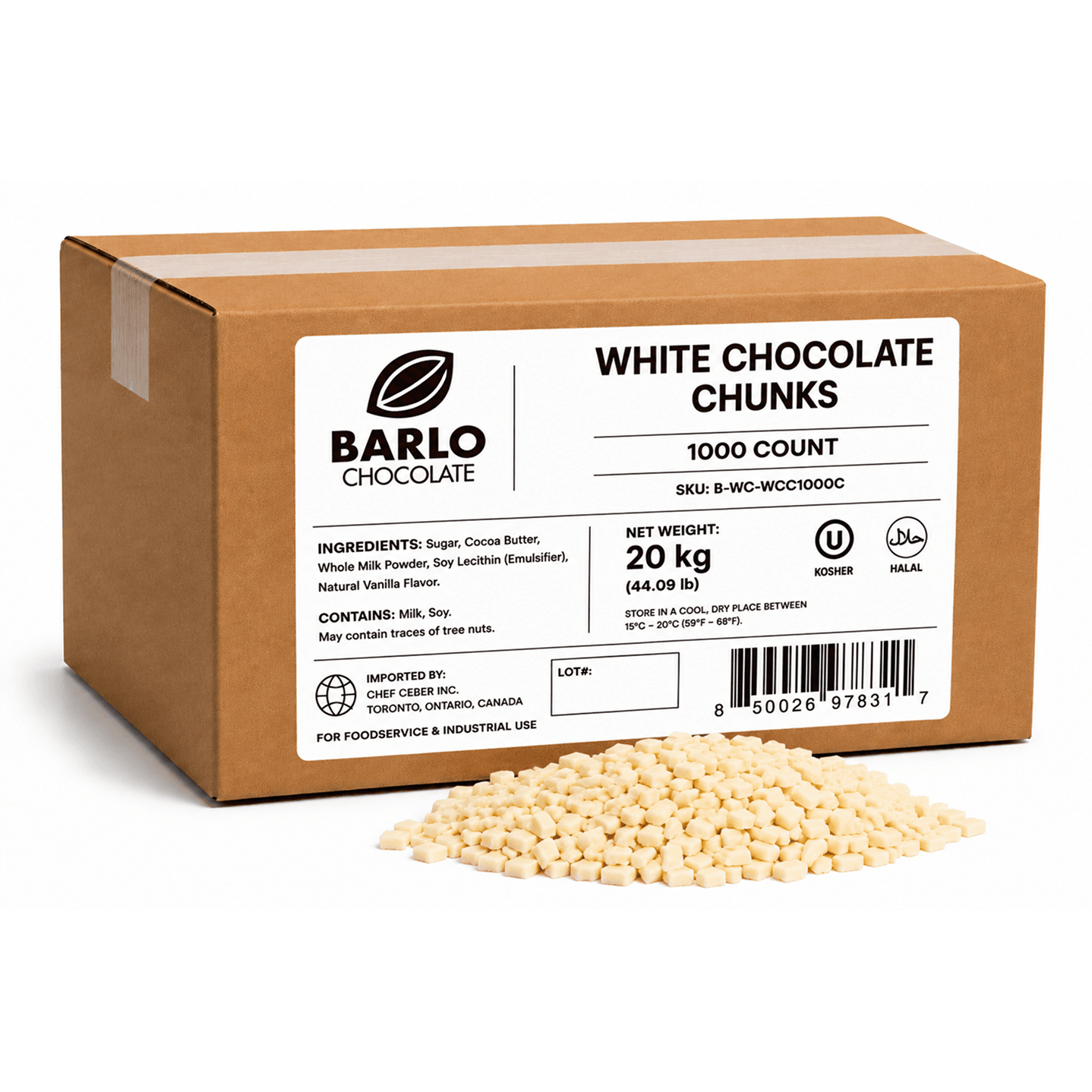 Chef Ceber BARLO White Chocolate Chunks – 1,000 Count (20 kg) BARLO White Chocolate Chunks – 1,000 Count (20 kg) Chocolate – Image 1