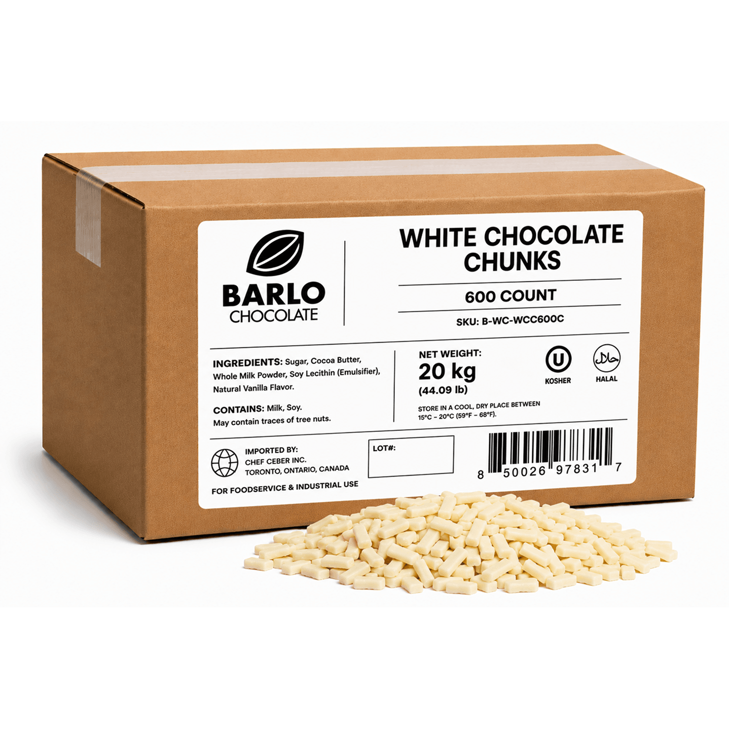 Chef Ceber BARLO White Chocolate Chunks – 600 Count (20 kg) BARLO White Chocolate Chunks – 600 Count (20 kg) Chocolate – Image 1