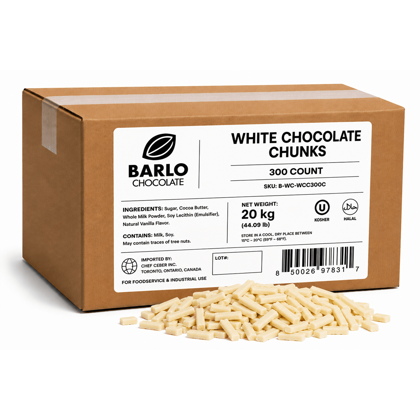 Chef Ceber BARLO White Chocolate Chunks – 300 Count (20 kg) BARLO White Chocolate Chunks – 300 Count (20 kg) Chocolate – Image 1