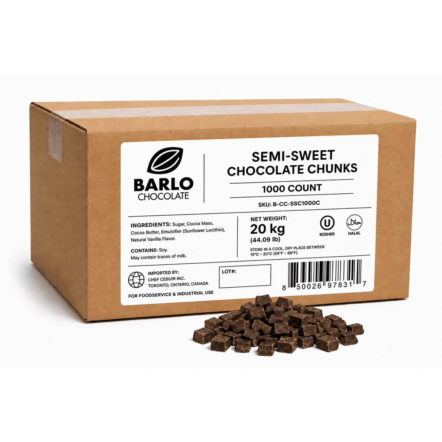 Chef Ceber BARLO Dark Chocolate Chunks – 1,000 Count (20 kg) BARLO Dark Chocolate Chunks – 1,000 Count (20 kg) Chocolate – Image 1