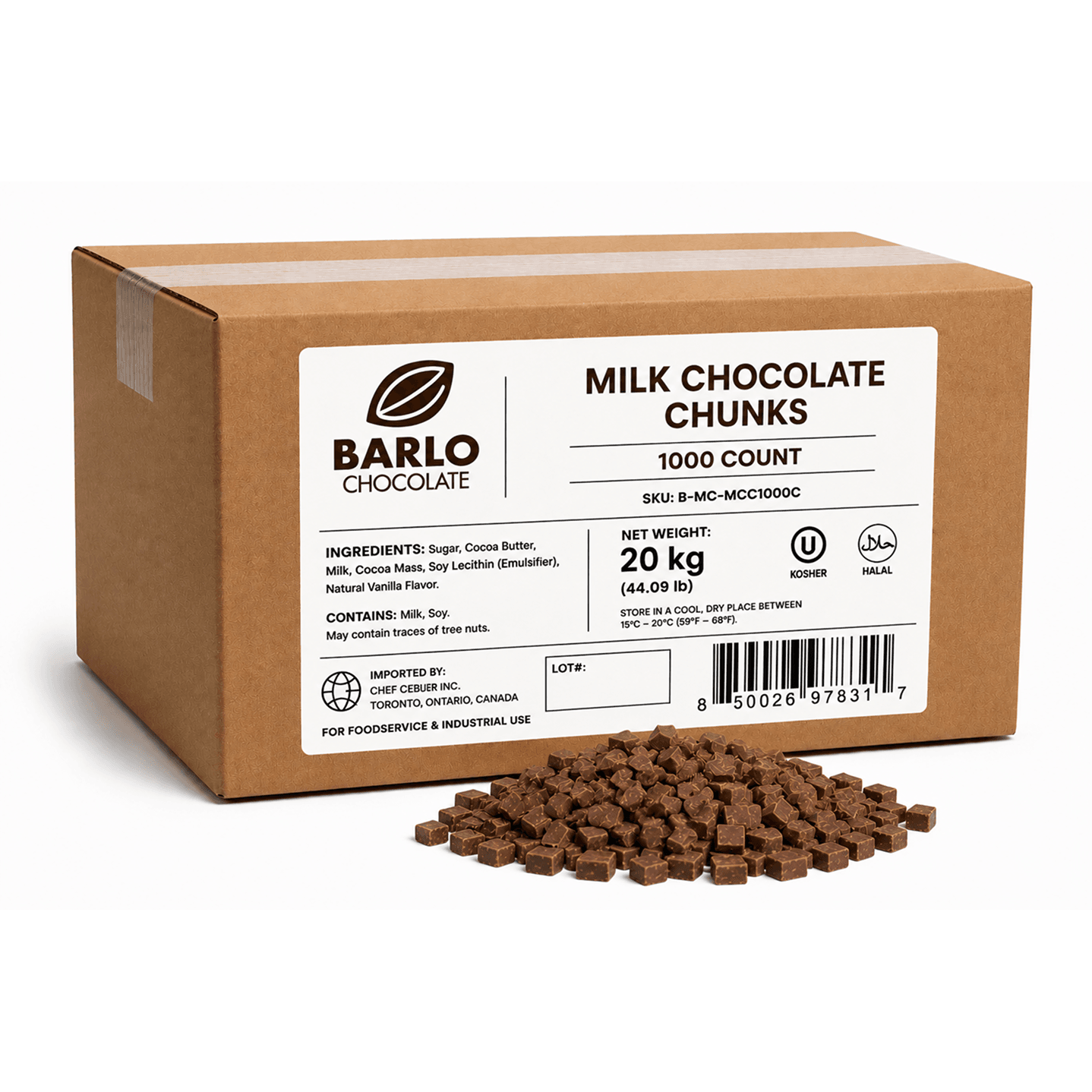 Chef Ceber BARLO Milk Chocolate Chunks – 1,000 Count (20 kg) BARLO Milk Chocolate Chunks – 1,000 Count (20 kg) Chocolate – Image 1