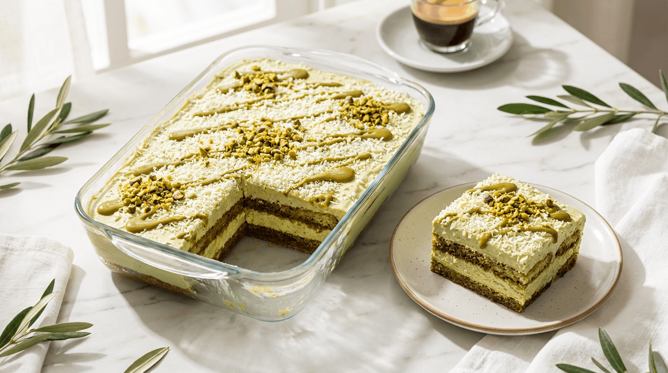 Chef Ceber Blog – পিস্তাশিও তিরামিসু – ইতালিয়ান ক্লাসিকের এক বাদামি টুইস্ট—এসপ্রেসোতে ভেজানো লেডিফিঙ্গারের স্তরের মাঝে পিস্তাশিও মাস্কারপোনে ক্রিম,